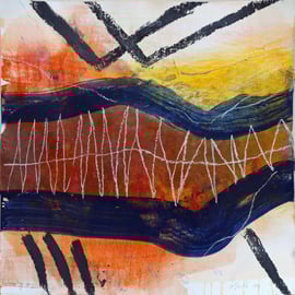 "Erkundungen", #2, 2019, Mischtechnik mit Collahe auf Papier, 40x40 cm