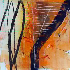 "Erkundungen", #4, 2019, Mischtechnik mit Collahe auf Papier, 40x40 cm