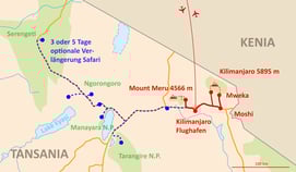 Landkarte Trekking Mount Meru plus Kilimanjaro Umbwe Western Breach