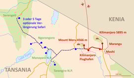 Landkarte Trekking Mount Meru plus Marangu Coca-Cola-Route