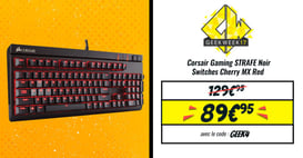 Corsair Gaming STRAFE AZERTY Noir - Switches Cherry MX Red. Code promo GEEK4, seulement ce mardi 23 mai 2017 ! http://www.ldlc.com/fiche/PB00192374.html#523d712af1ceb