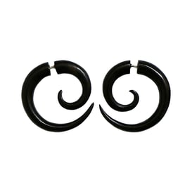 Black Wood Spiral Tribal Earrings フェイクゲージピアス ブラックウッドスパイラルボディーピアス