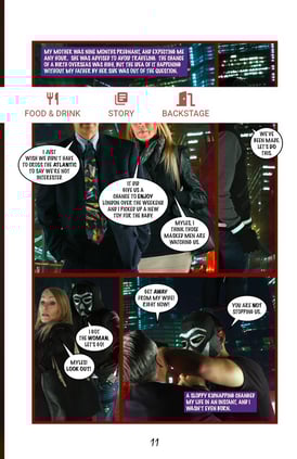 The Tessa Faux origin comic features clothing designs by Lunalina Fashion for Men. 