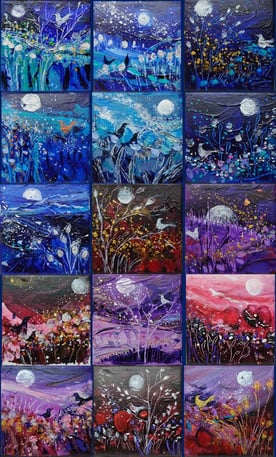 Elisabeth Augendre artiste peintre en Ariège acrylique les oiseaux de lune