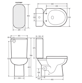 Petra Close-Coupled Toilet Suite,Skew Trap, Gloss White   Available with left or right hand skew Fienza Builders Discount Warehouse Bathroom warehouse