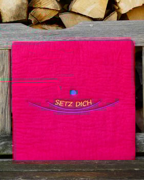 Pnkes Filzkissen mit dem gestickten Logo Setz Dich von Helga Brummer