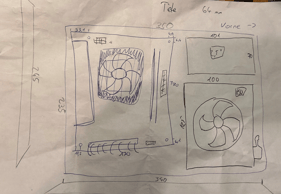 Bild eines handgezeichneten Entwurfs eines PC-Gehäuses