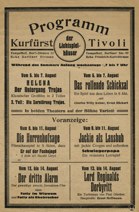 Das Tempelhofer Tivoli an der Friedrich - Karl - Straße. Kinoprogramm Seite 1.
