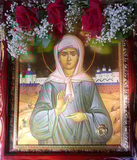 Ikone der Hl. Matrona von Moskau mit Reliquie der Heiligen