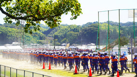 消防隊による消火・土嚢積立訓練