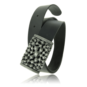 Gürtel mit schwarzem Ledergurt und Silber Schnalle aus der Mikrokosmos Männerschmuck Kollektion der Goldschmiede OBSESSION