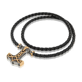 Ledercollier mit einem Anhänger in Rotgold und Edelstahl aus der Männerschmuck Kollektion Gremlin der Goldschmiede OBSESSION in Zürich und Wetzikon.