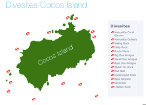 Galapagos Shark Diving - divesite map of Cocos Island
