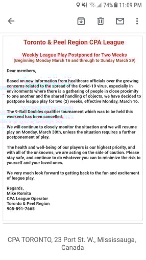 CPAリーグオペレーターから来たメール