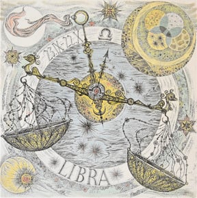 Coudenhove Kalergie Original Farbradierung Sternzeichen Waage