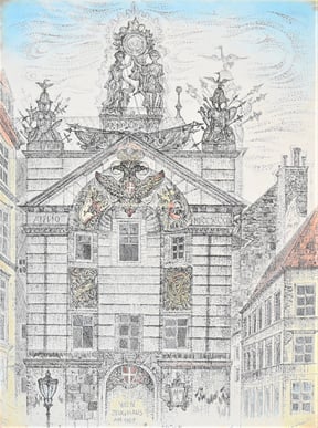 Coudenhove Kalergie Original Farbradierung Zeughaus am Hof Wien