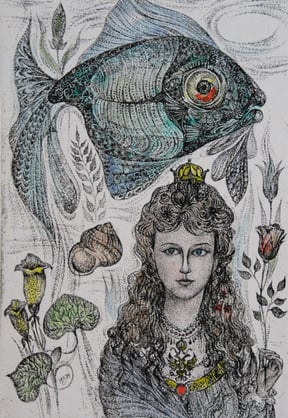 Coudenhove Kalergie Original Farbradierung Fischkönigin