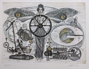 Coudenhove Kalergie Original Farbradierung technische versicherung