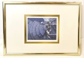 Hutter Wolfgang Original Farbradierung Blaues Fächermädchen gerahmt