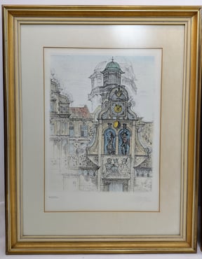 Coudenhove Kalergie Original Radierung Bild Werk Graz Glockenspiel