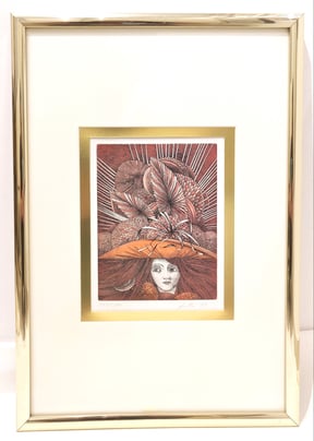 Hutter Wolfgang Original Farbradierung Der rote Blütenhut gerahmt