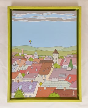 Fuchs Gerhard Stefan Acryl Flug über die Stadt gerahmt