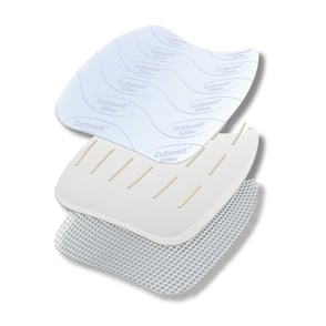 Cutimed Siltec Schichten: Deckfolie, Superabsorber, Schaumstruktur, Silikonschicht