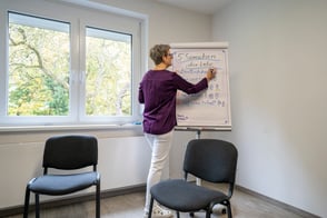 Katharina Wanha schreibt auf Flip Chart Tafel