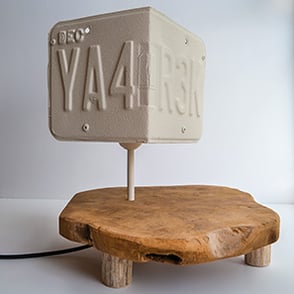 Product, Tafellamp, Wood, Metal, Wit