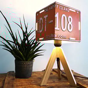 Product, Tafellamp, Cube, Orange, blue