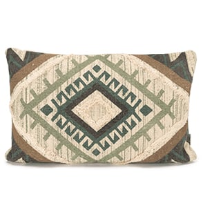 Sierkussen, Boho, Groen, Bruin, Wit, 60x40cm, Gevuld kussen