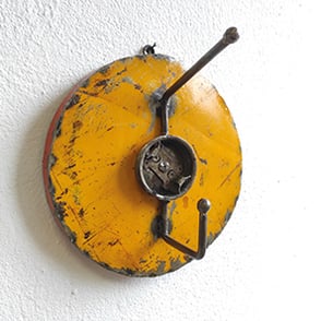 Kapstok, Wandkapstok, 2 Haken, Geel, Rond, Upcycling