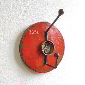 Kapstok, Wandkapstok, 2 Haken, Rood, Rond, Upcycling