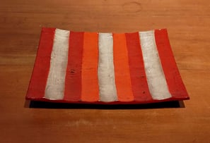 朱塗分銀縞足付皿　松崎融　山の上ギャラリー