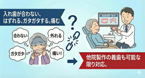 入れ歯　義歯　目立たない　痛い　外れる　噛めない　おせんべい　硬いもの　リンゴ