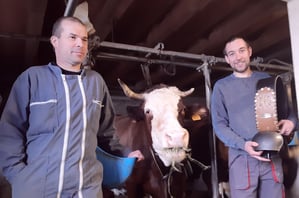 Irlande, entourée de ses éleveurs, lors de la remise de la cloche offerte par Abondance 73 pour le titre de grande championne au concours vidéo