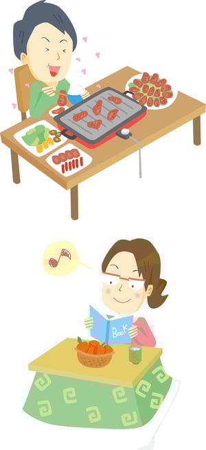 焼肉・読書イラスト