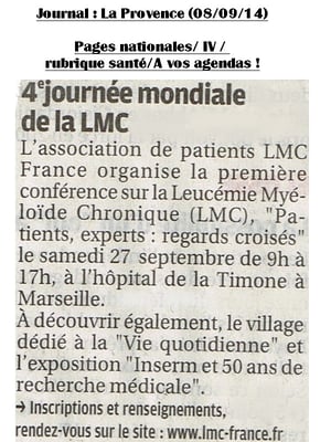 " Patients - Experts : regards croisés ": Samedi 27 Sept 2014 - Conférence LMC France - Marseille - Timone