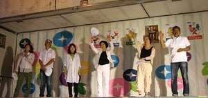 上勝町夏まつりにおいて舞台挨拶をする映画出演者（2011.7）