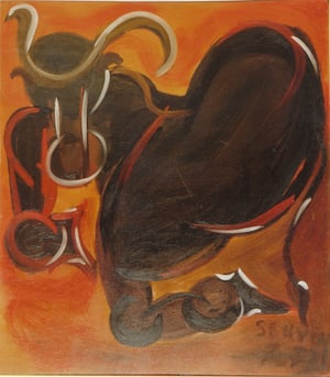 "Taureau dans l'arène". Peinture à l'huile: achat Musée de Béziers 