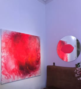 EGO MIRROR II, acrylic on metal plate on mirror, 100 cm diameter, Ed.: 3 unique pieces, 2019