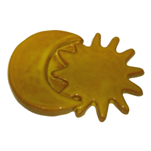 Petite lune avec soleil émaillé jaune diamètre 16 cm