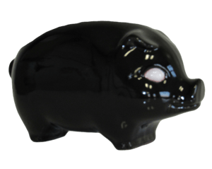 Tirelire modèle cochon couleur noir vu de côté