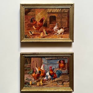 Edgar Hunt              " Chicken and Puppies" and " Cockerel and Chickens"
