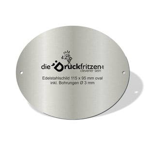 Edelstahl Schild gebürstet lasern mit Bohrungen oval
