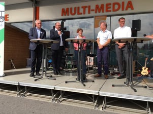 Diskussionsrunde der Poltiker: August Schuler MdL CDU, Klaus Hoher MdL FDP, Maria Heubuch MdEP Grüne, Jürgen Löffler Bodo-Verkehrsverbund, Bürgermeister Andreas Schmid