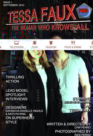 The Tessa Faux origin comic features clothing designs by Lunalina Fashion for Men. 