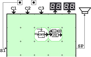 電子蛍のブロック実装図(2ブロックだけで作る回路例)