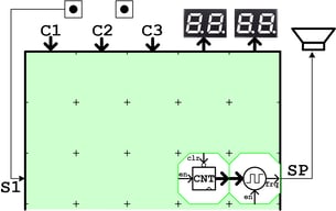 サイレンのブロック実装図(2ブロックだけで作る回路例)