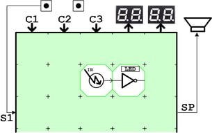暗転自動点灯LEDのブロック実装図(2ブロックだけで作る回路例)